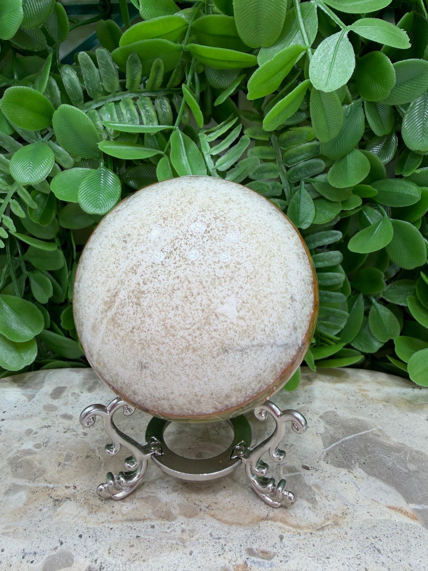 Green Onyx with White Calcite Sphere 662g