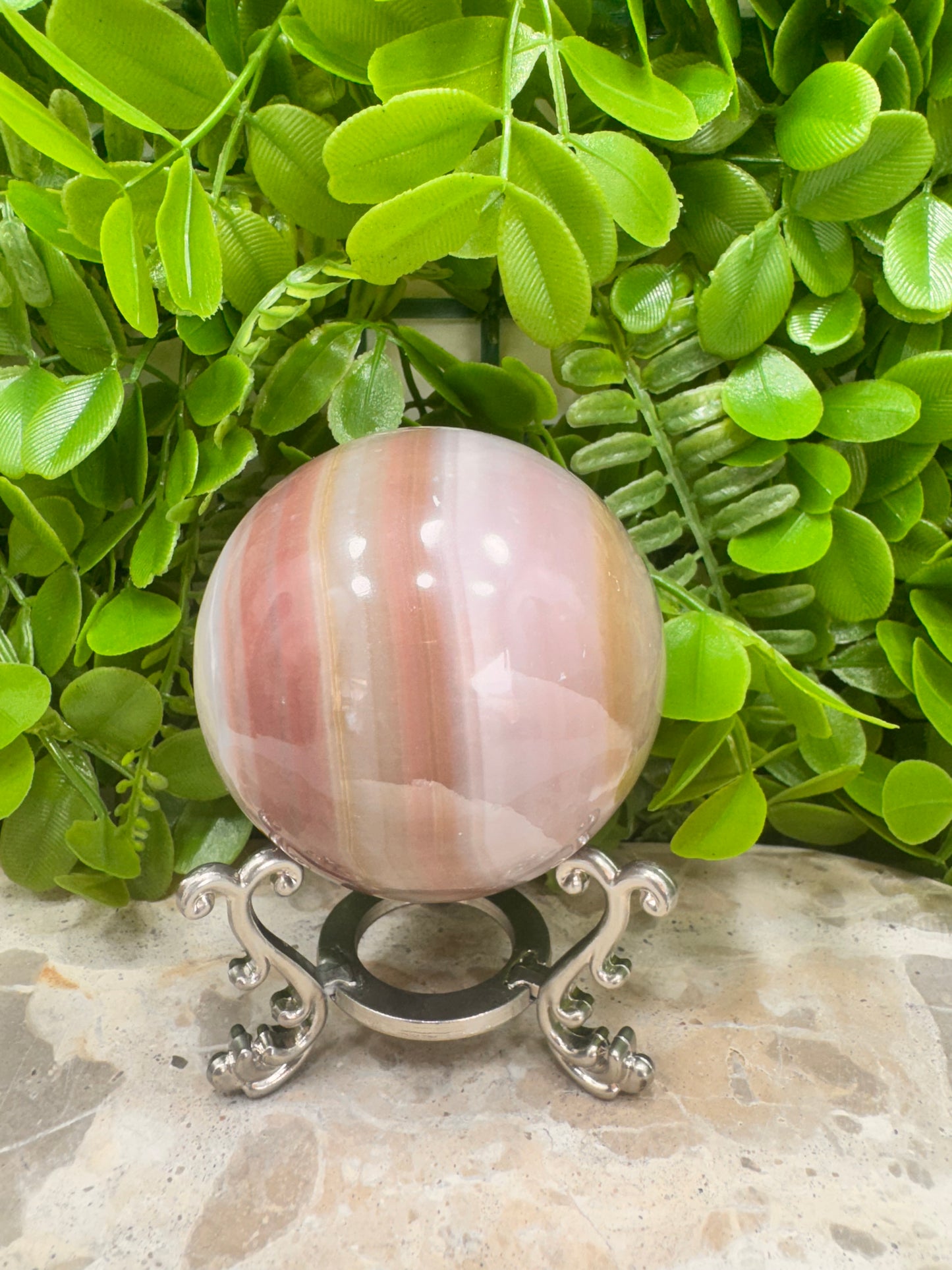 Pink Pistachio Calcite Sphere 506g