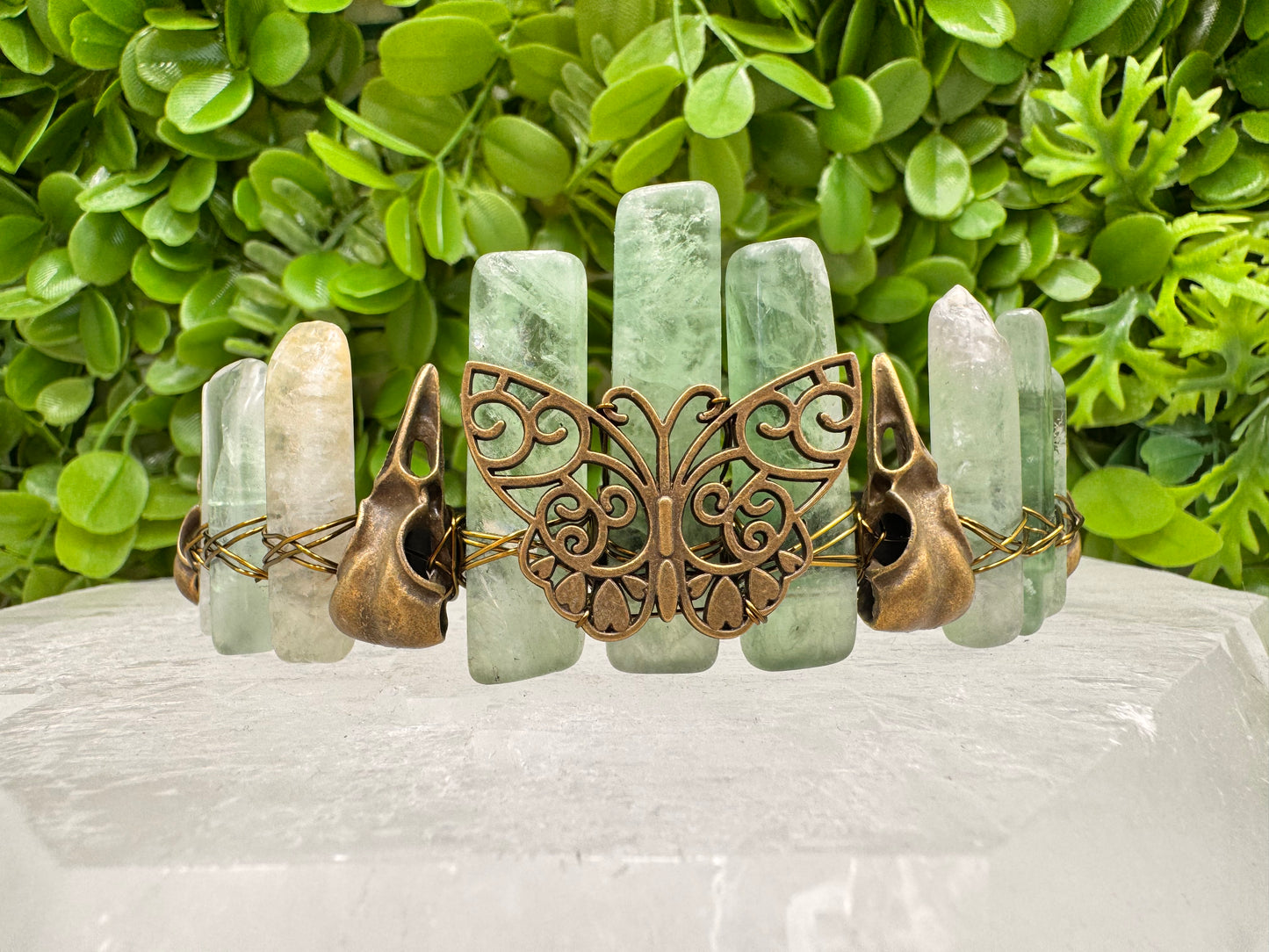 Green Fluorite Butterfly Raven Tiara 118g