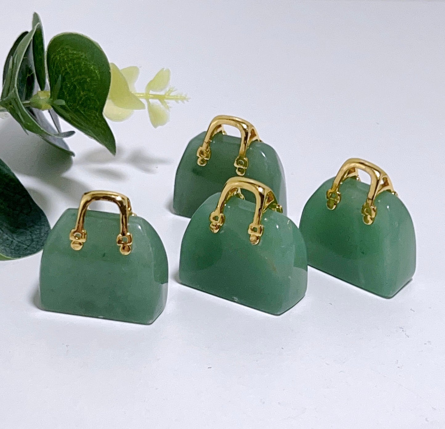 Green Aventurine Handbag with Gold Handles