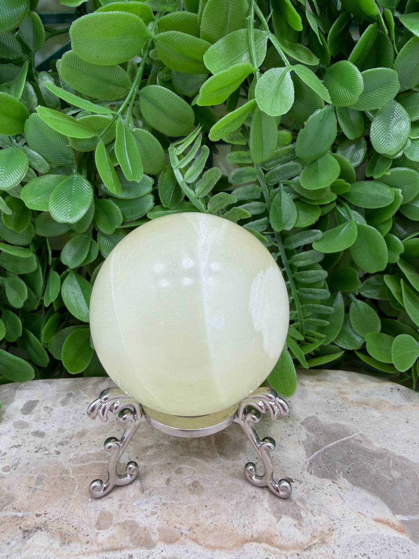 Silky White Calcite Sphere 490g