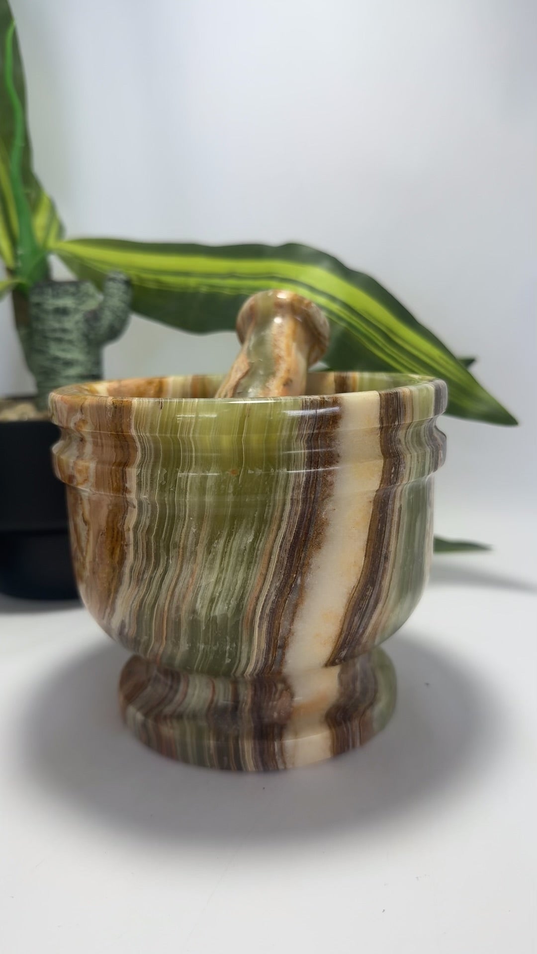 Green Banded Onyx Mortar and Pestle 2 pc 2.2kg