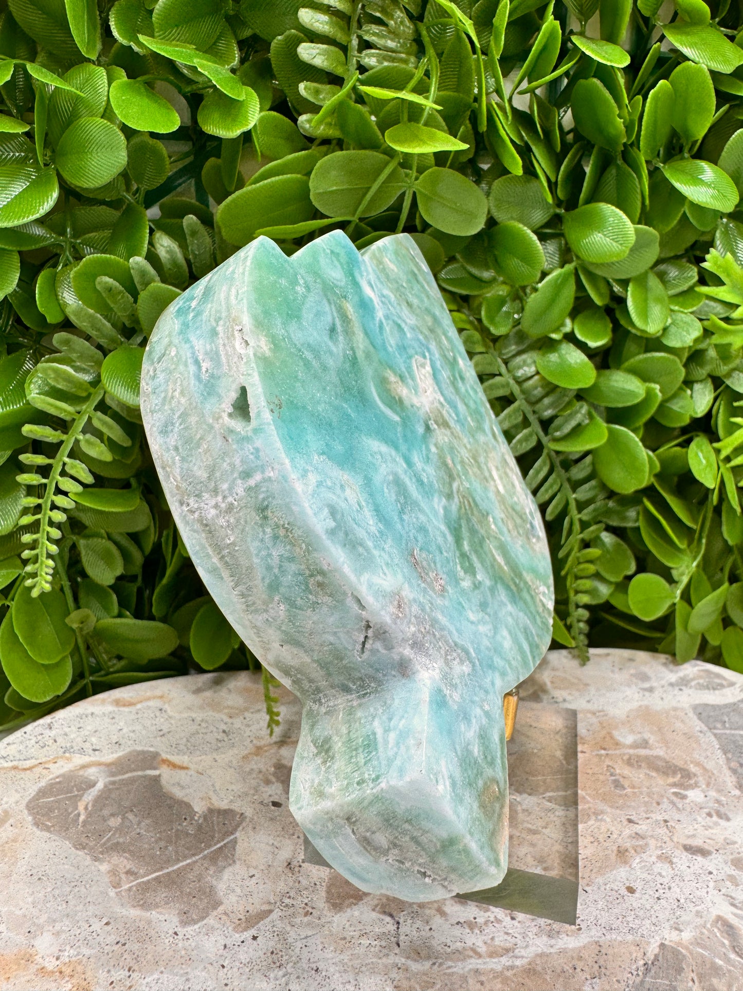 Blue Aragonite Leaf Bowl 614g