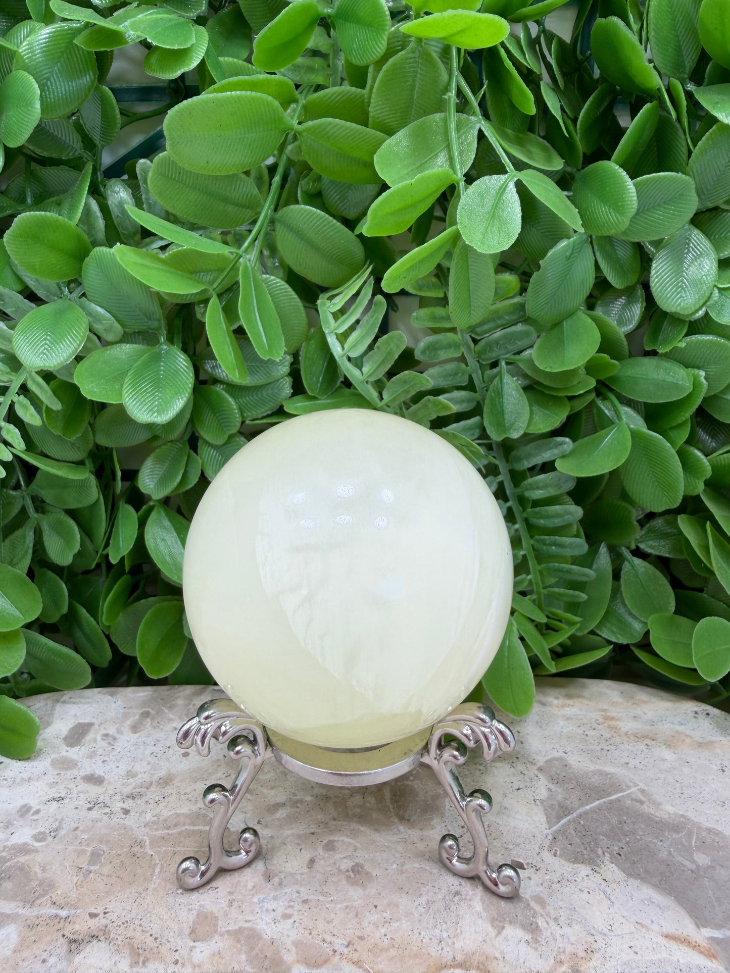 Silky White Calcite Sphere 490g