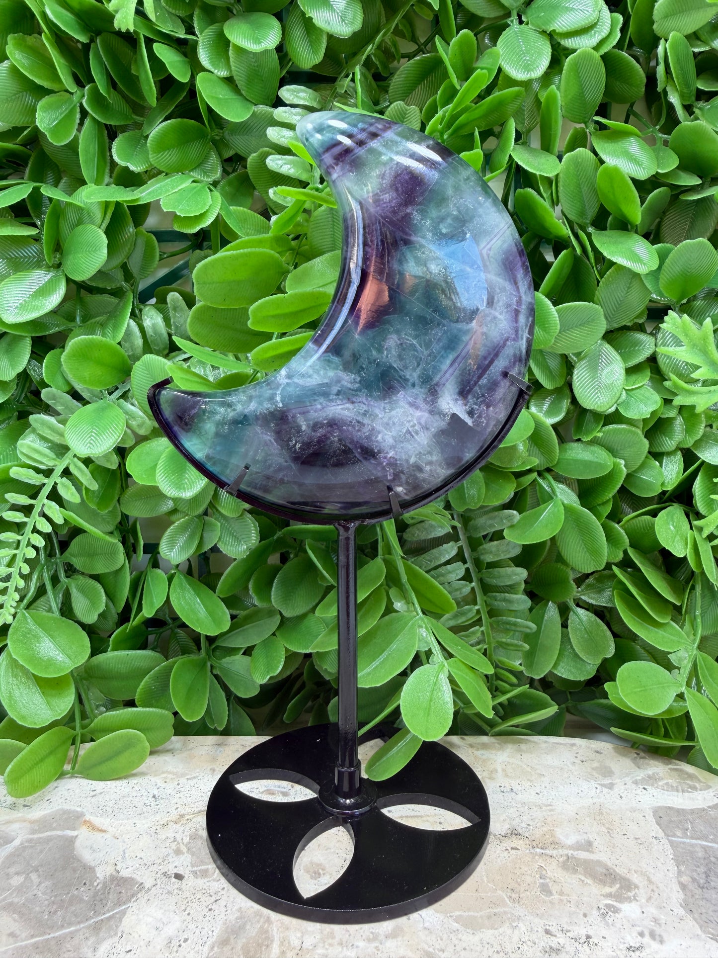 Fluorite Moon with Stand 306g