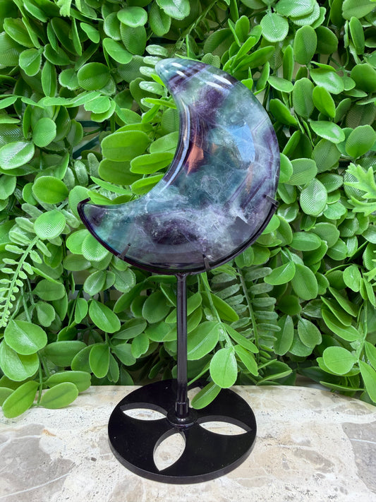 Fluorite Moon with Stand 306g