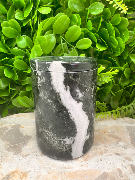 Black Zebra Jasper Jar with lid 2 pce 598g