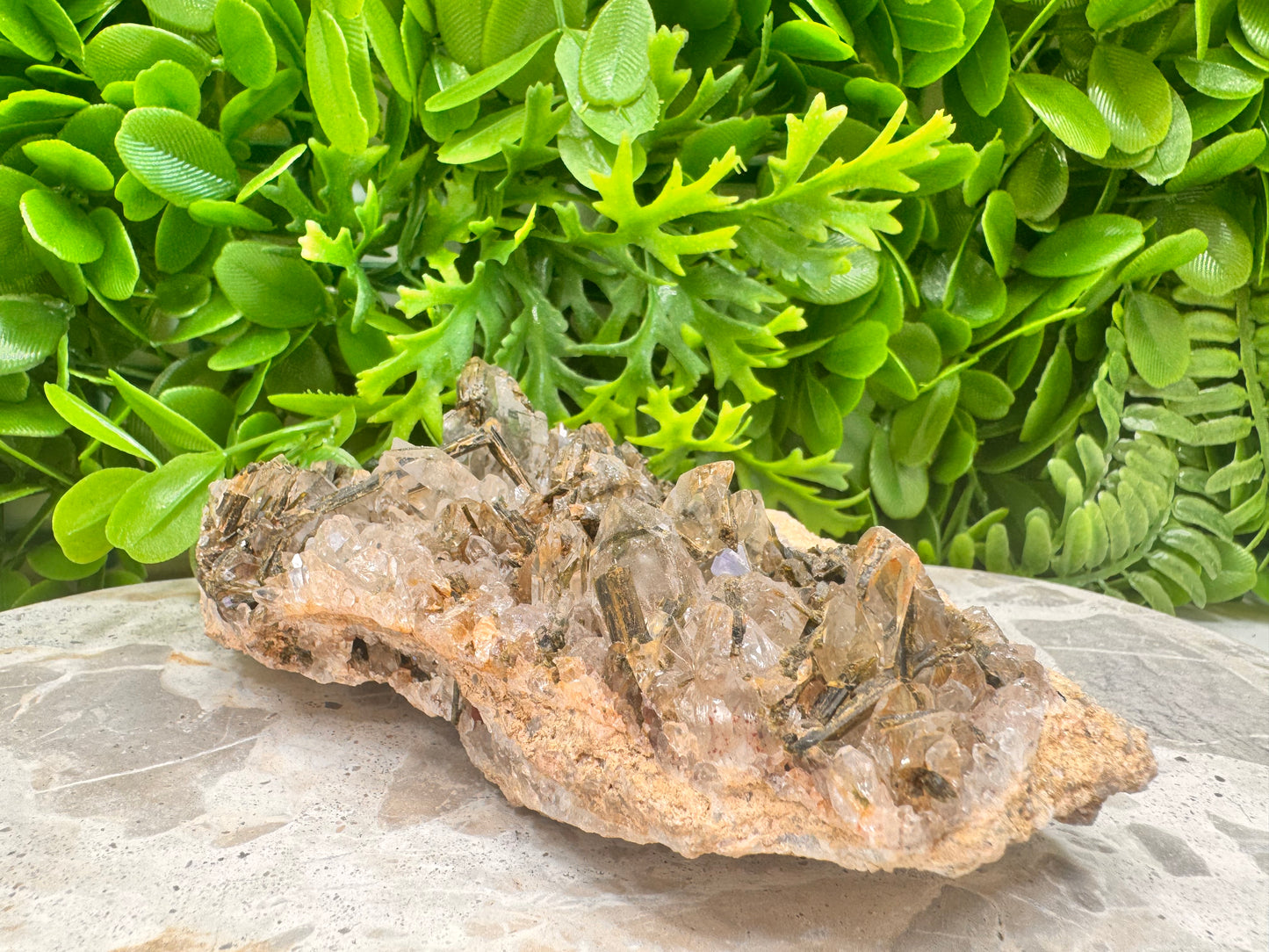 Clear Quartz /Epidote/Green Tourmaline Cluster Specimen 480g