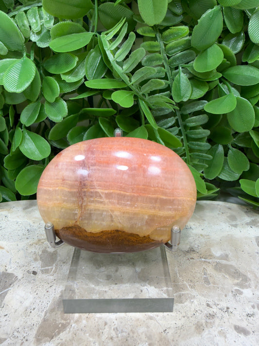 Peach Banded Calcite Palm Stone 114g