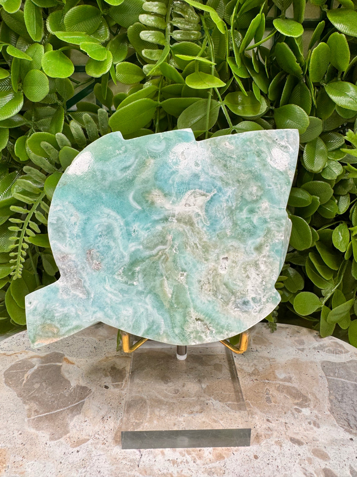 Blue Aragonite Leaf Bowl 614g
