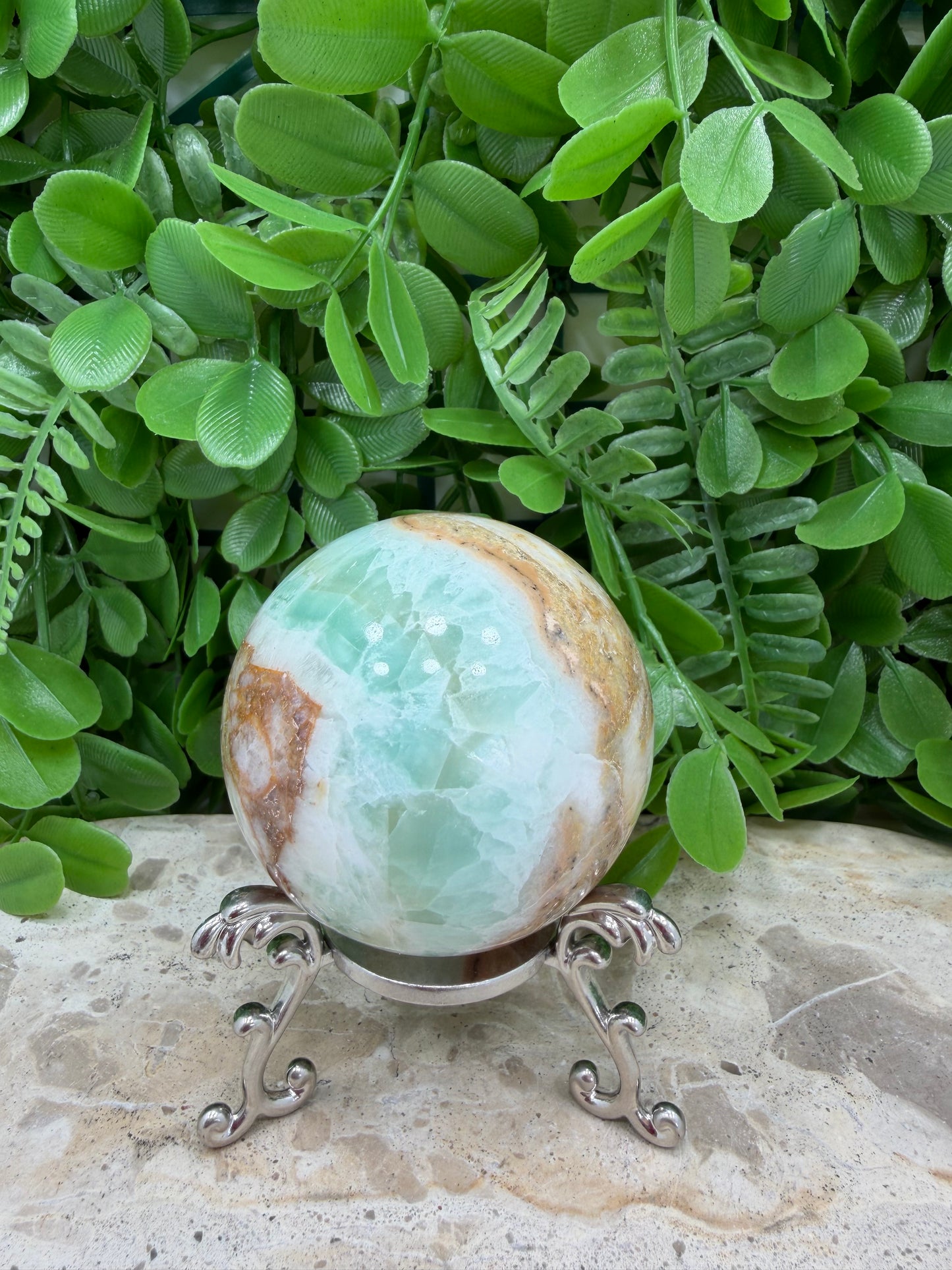 Green Ocean Calcite Sphere 350g