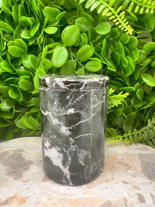 Black Zebra Jasper Jar with lid 620g