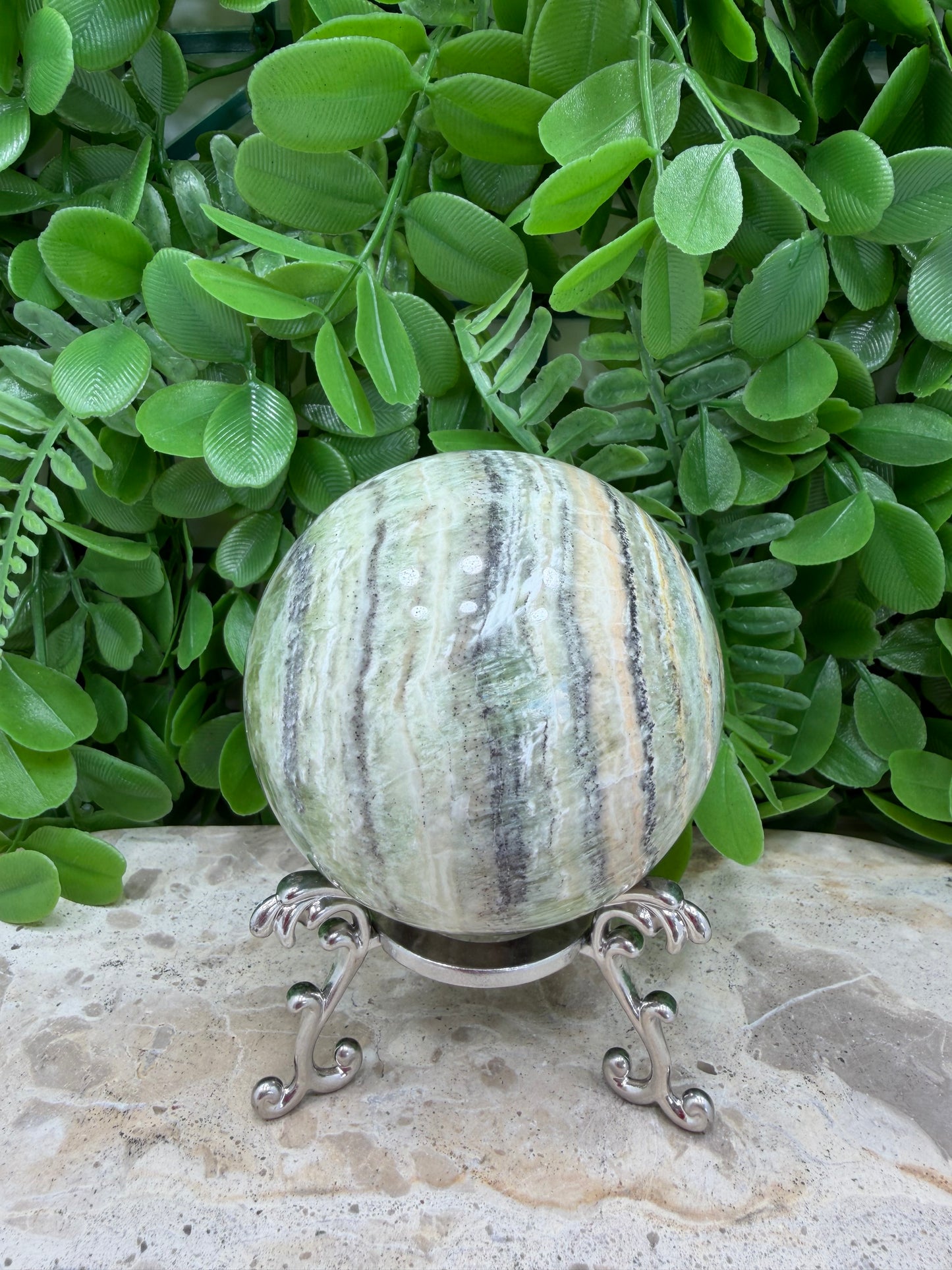 Emerald Kiwi Calcite Sphere 544g