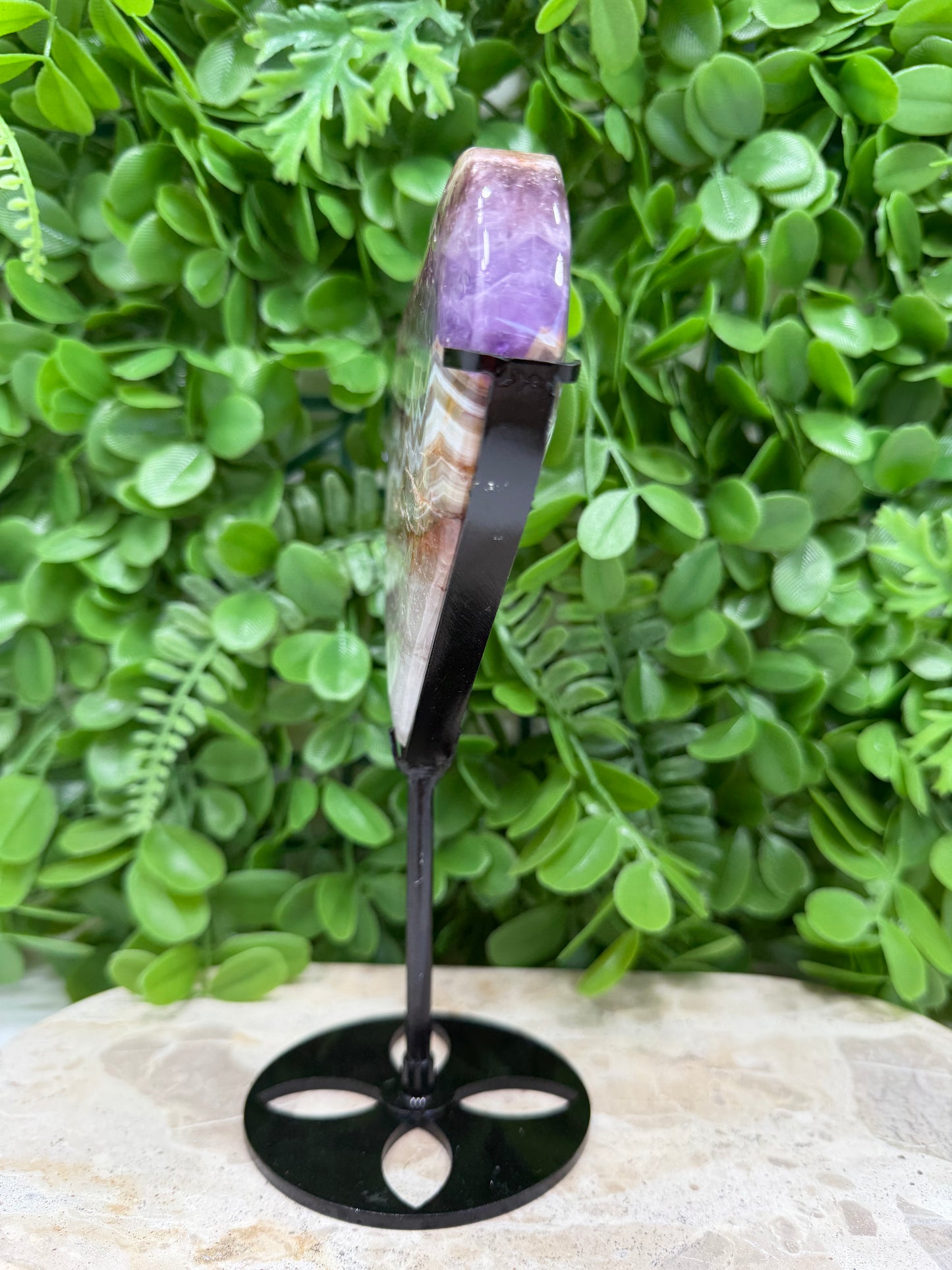 Amethyst Mexican Agate Heart with Stand 524g