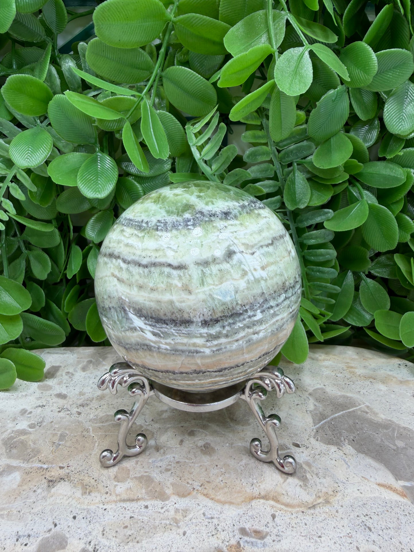 Emerald Kiwi Calcite Sphere 544g