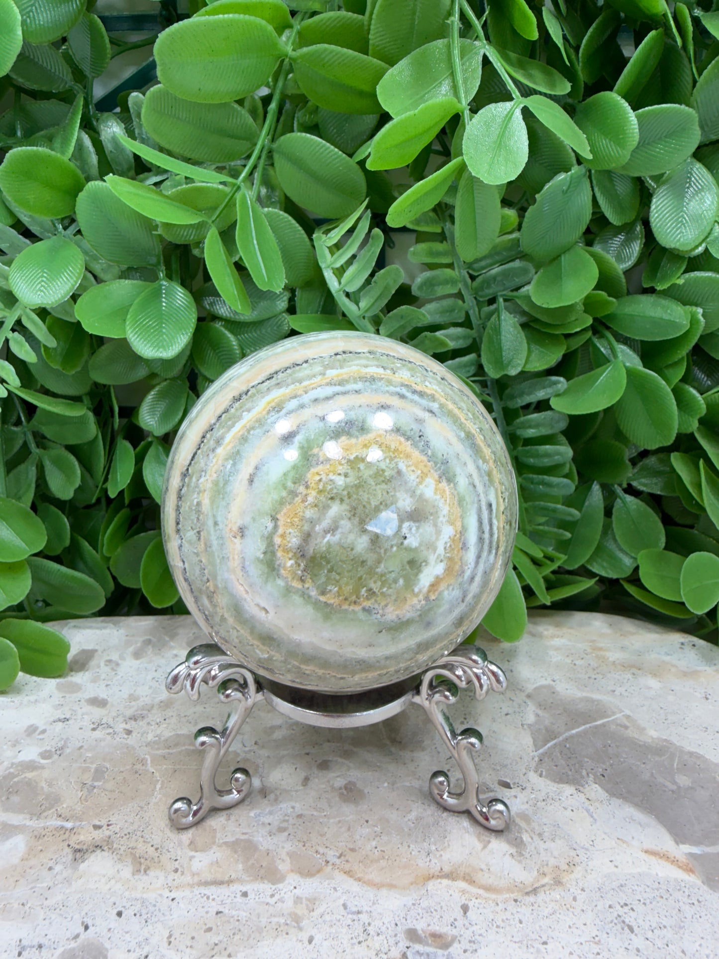 Emerald Kiwi Calcite Sphere 544g