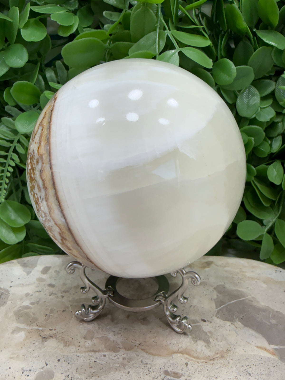 Dendritic Silky White Calcite Sphere 1980g | Calm • Clarity • Balance