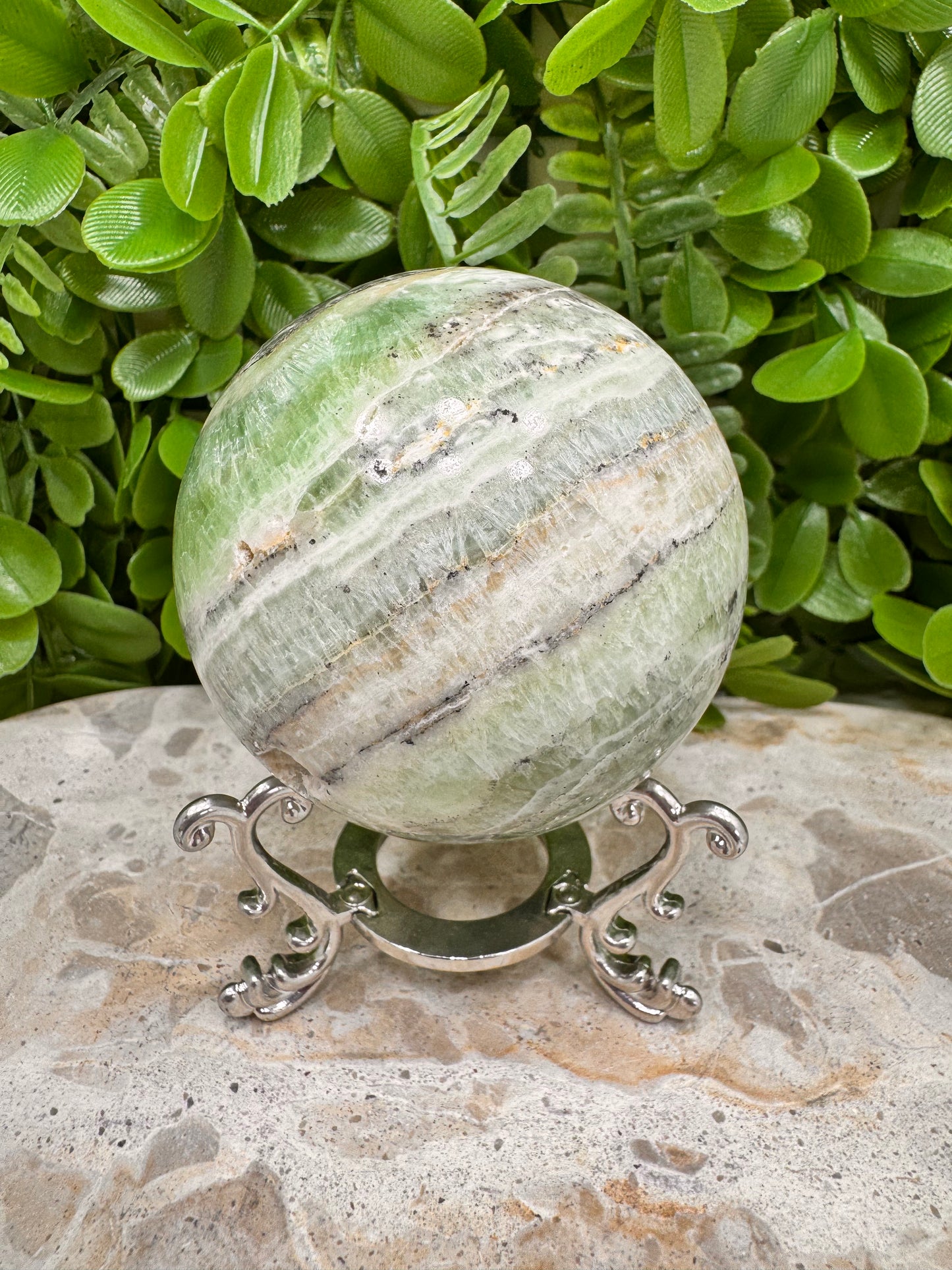 Emerald Kiwi Calcite Sphere 528g