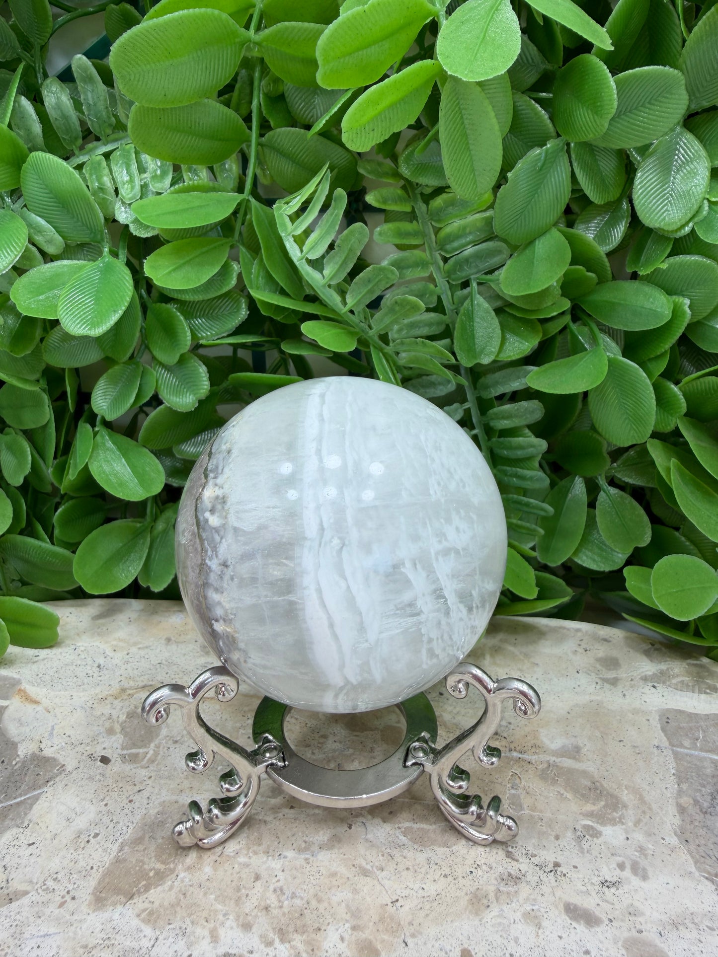 White Fluorite with Pyrite Sphere 394g