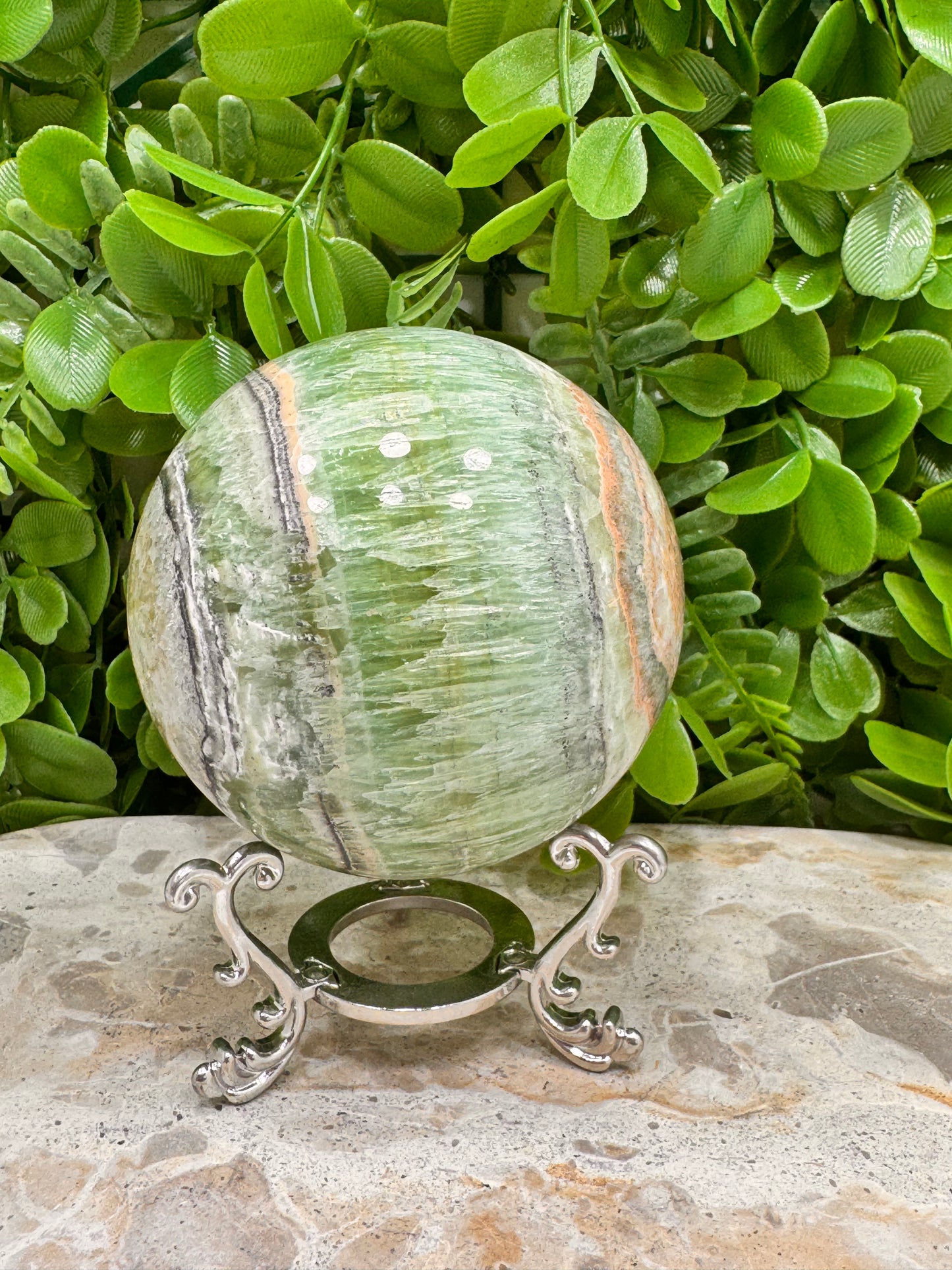 Emerald Kiwi Calcite Sphere 760g
