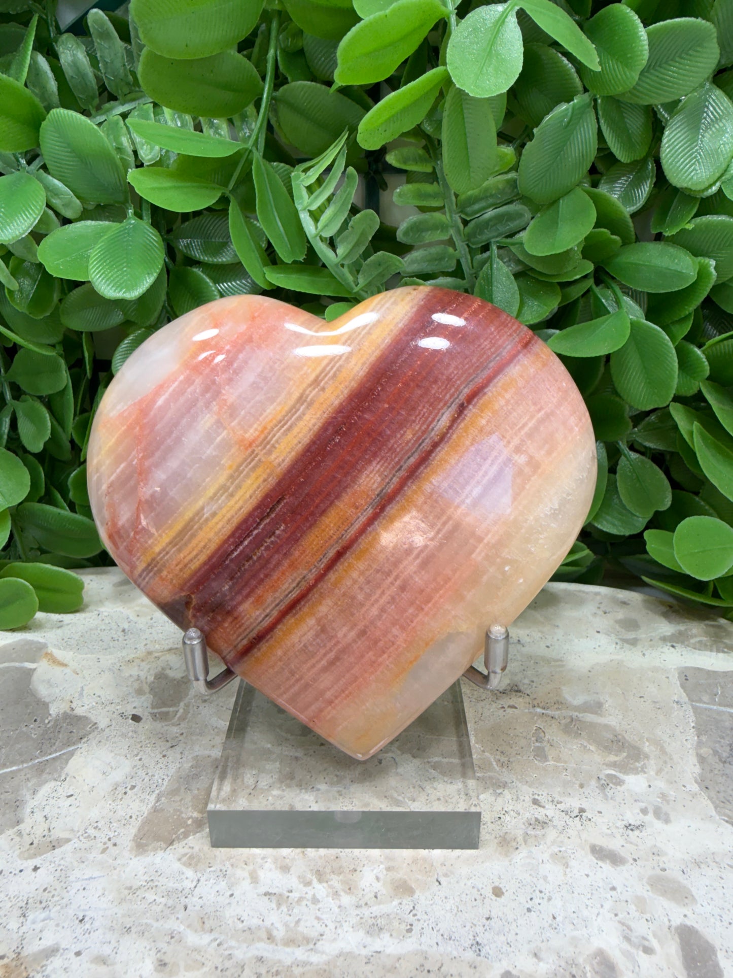 Peach Banded Calcite Heart 260g