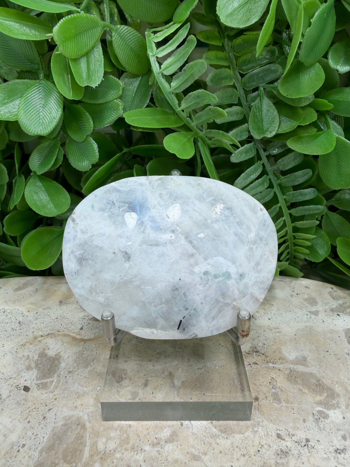 Rainbow Moonstone Palm Stone | Intuition • New Beginnings • Emotional Balance