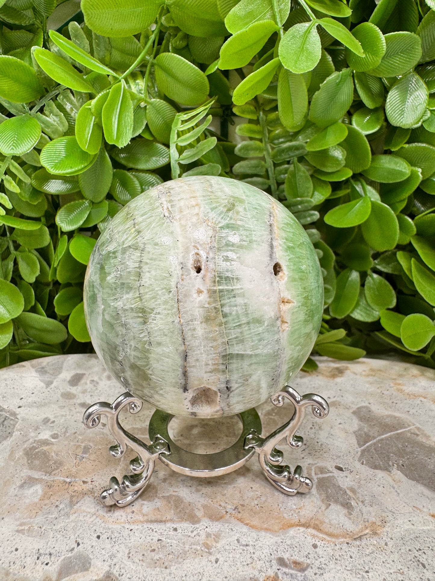 Emerald Kiwi Calcite Sphere 528g