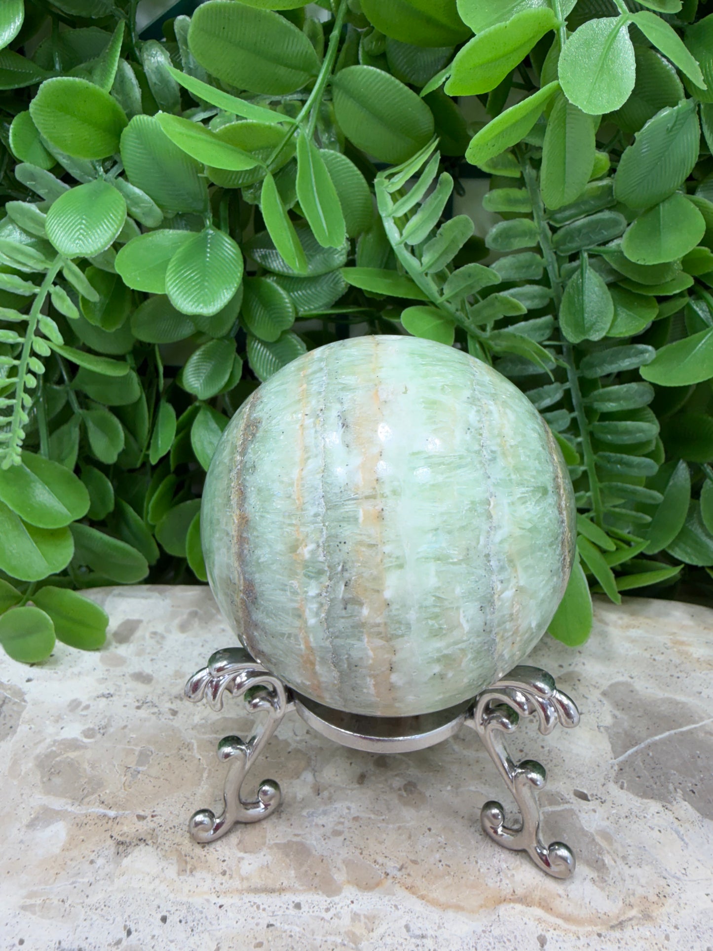 Emerald Kiwi Calcite Sphere 414g