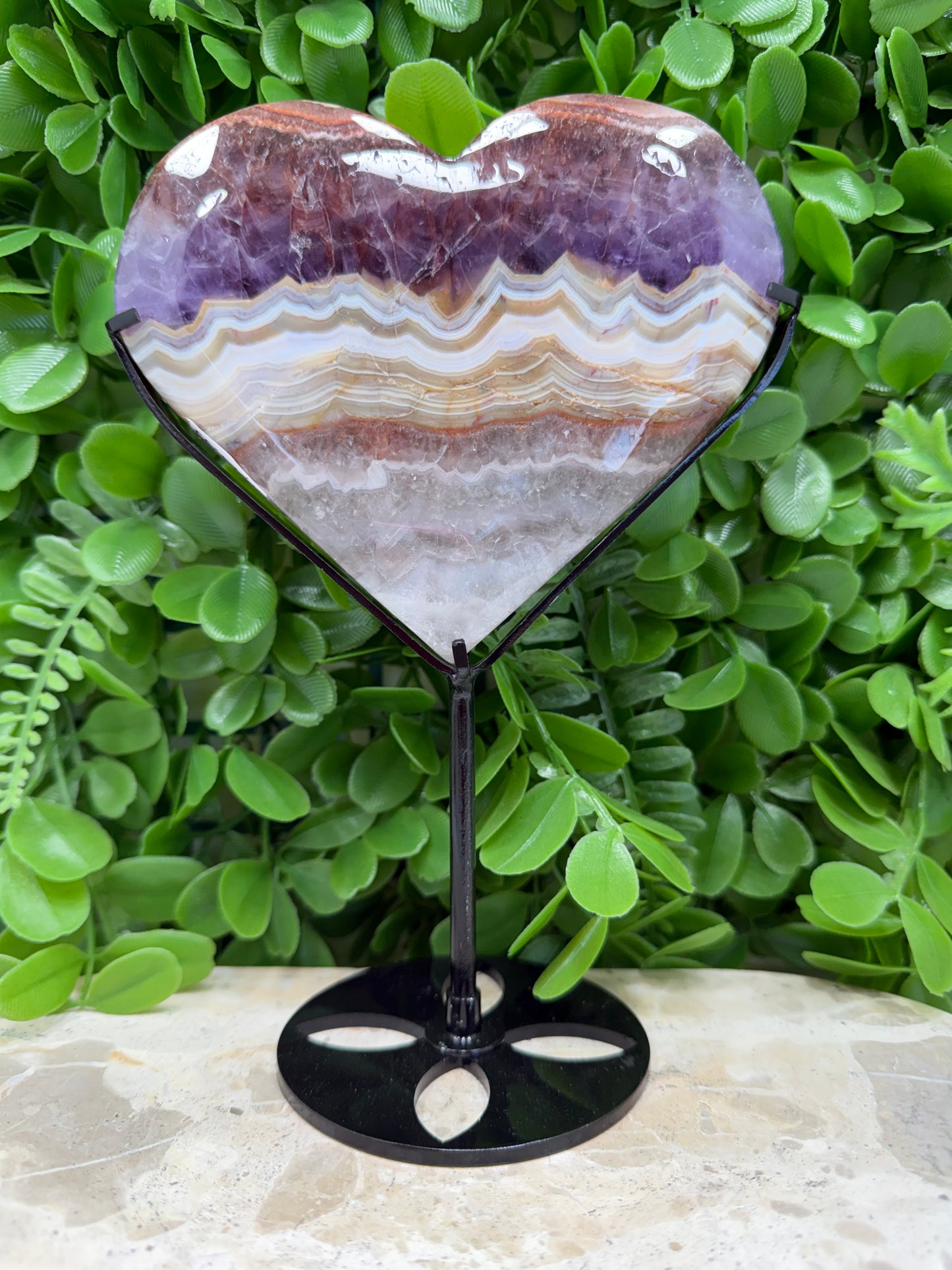 Amethyst Mexican Agate Heart with Stand 524g