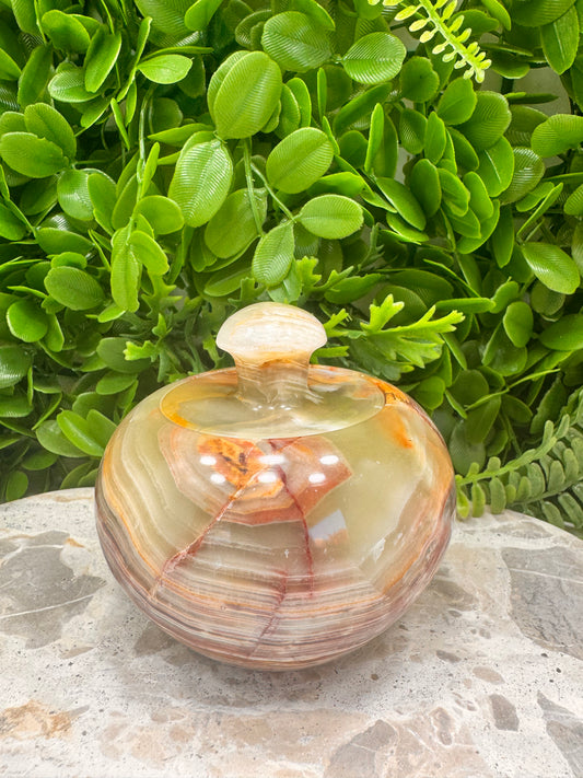 Green Banded Onyx Apple Bowl with lid 630g