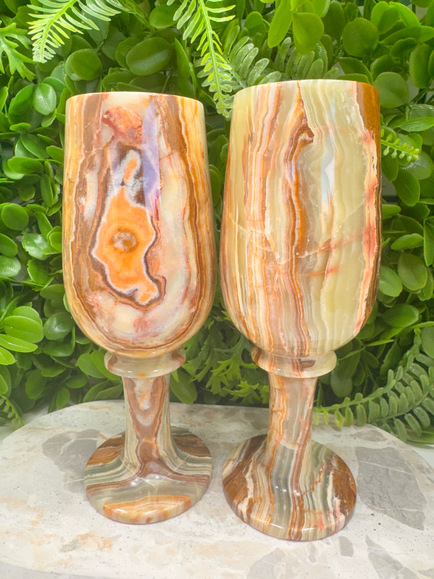 Green Banded Onyx Goblet Set 2 pce 1016g