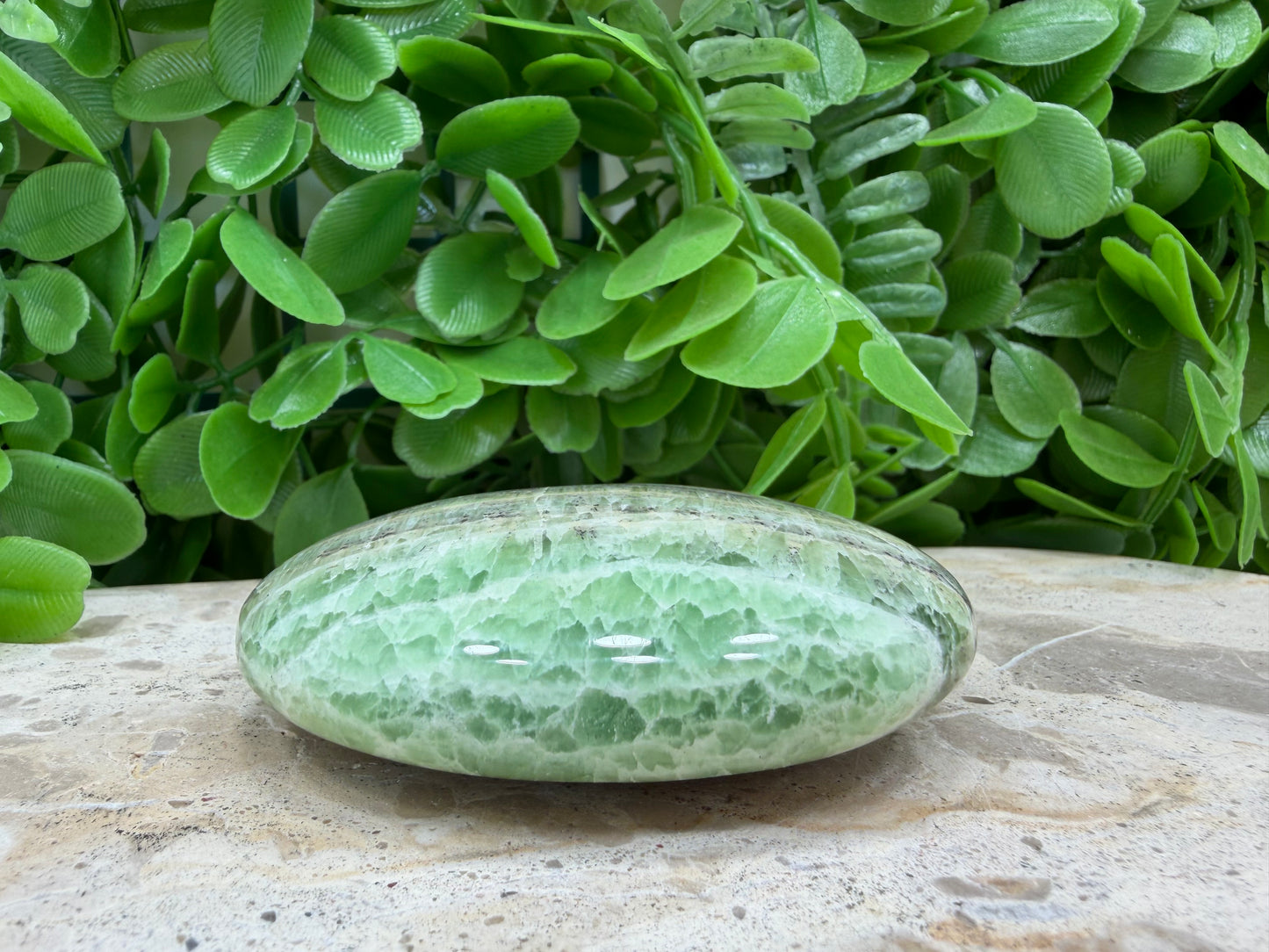 Emerald Kiwi Calcite Palm Stone 168g