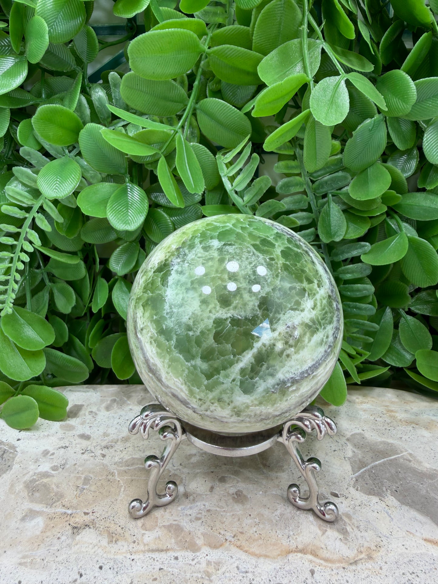 Emerald Kiwi Calcite Sphere 544g