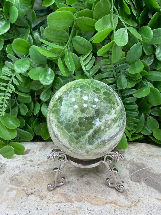 Emerald Kiwi Calcite Sphere 544g