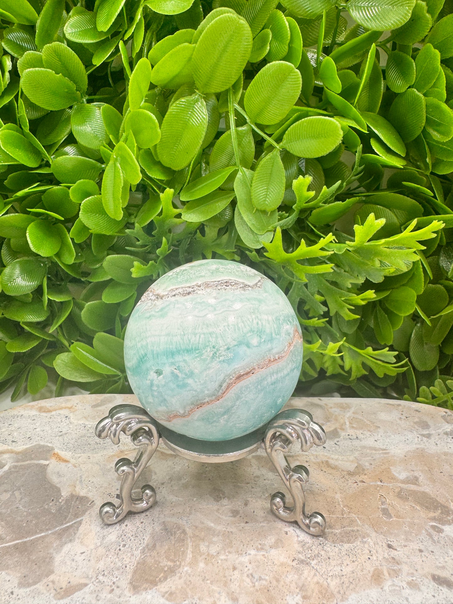 Blue Aragonite with Smithsonite Sphere 262g