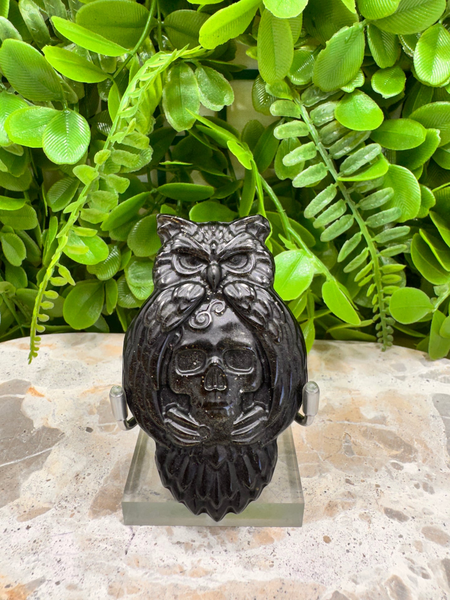 Golden Sheen Obsidian Owl Skull app. 80g