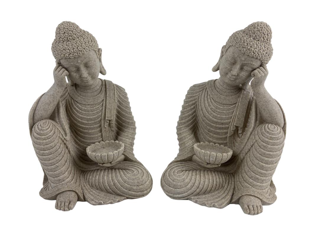 25cm Sitting Rulai Buddha with Tealight Holder in Natural Finish B