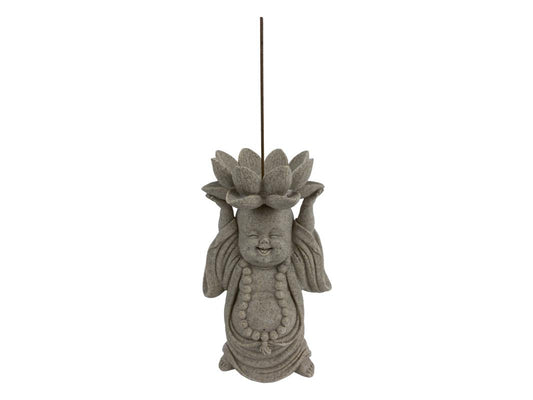 18cm Happy Buddha Monk Tealight Holder in Natural Finish