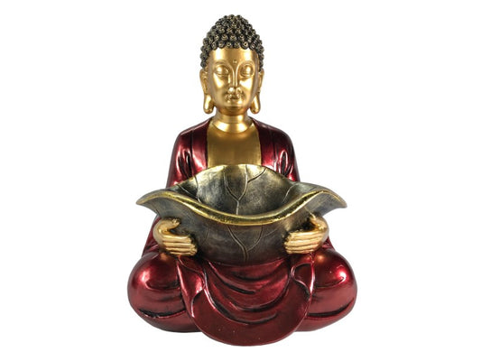 Gold & Red Sitting Buddha with Bowl