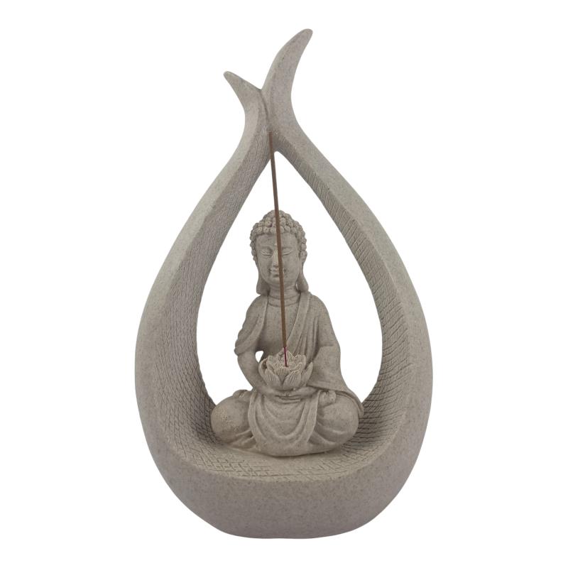 Tear Drop Pagoda with Meditating Buddha with Lotus Flower Incense Holder