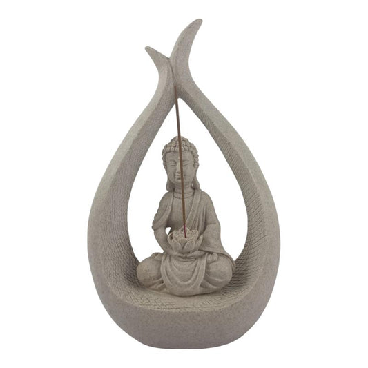 Tear Drop Pagoda with Meditating Buddha with Lotus Flower Incense Holder