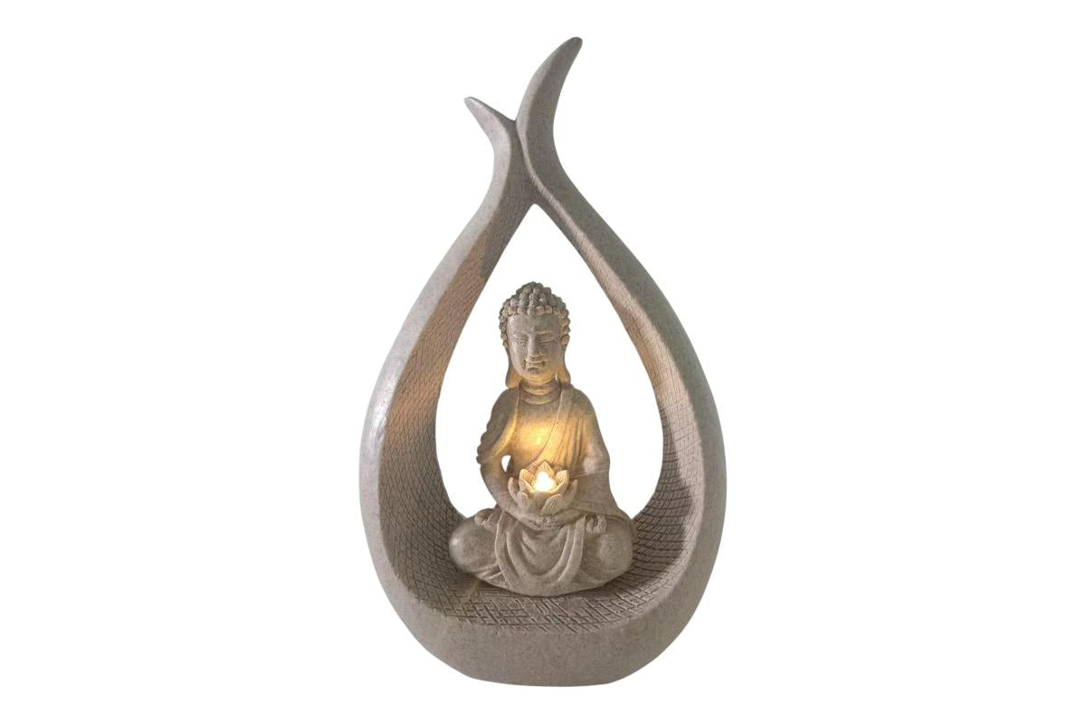 Tear Drop Pagoda with Meditating Buddha with Lotus Flower Incense Holder