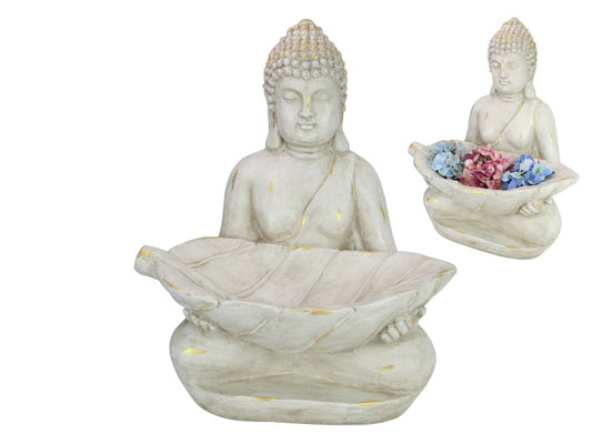 White and Gold Buddha Holding Leaf 68cm