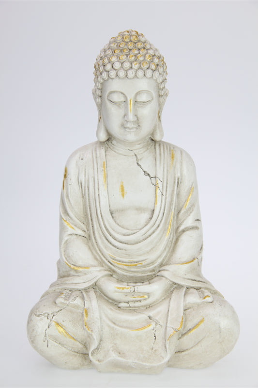 White & Gold Brushed Rulai Decor Buddha Folded Hands 30cm
