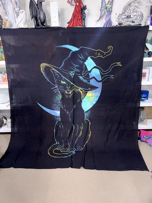 Witchy Cat Blue Throw