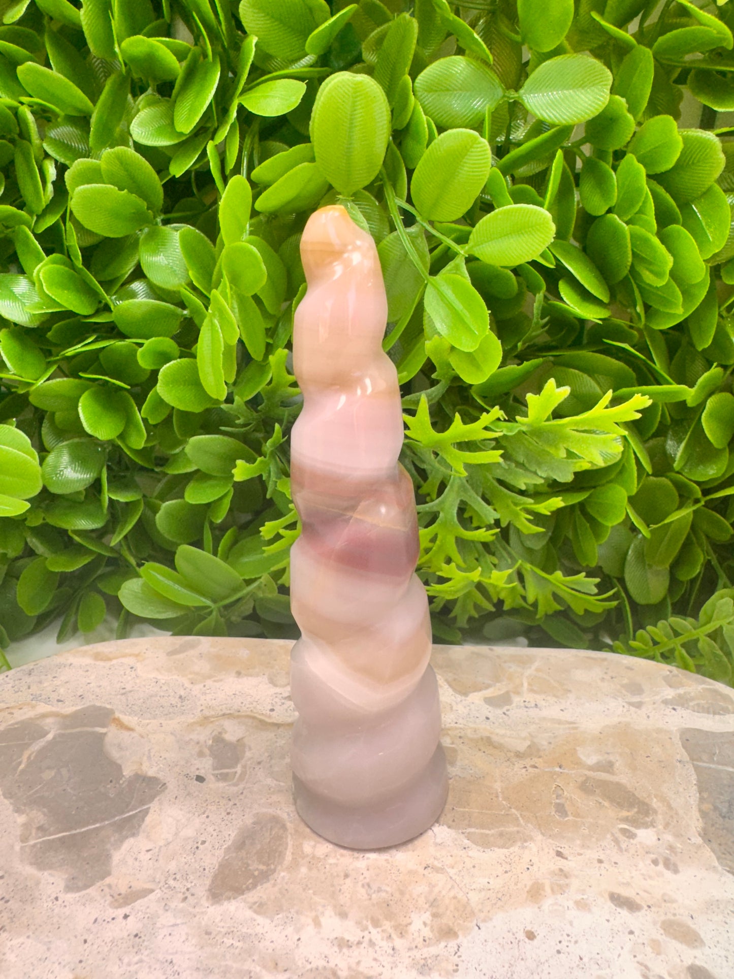 Pink Pistachio Calcite Unicorn Tower 226g
