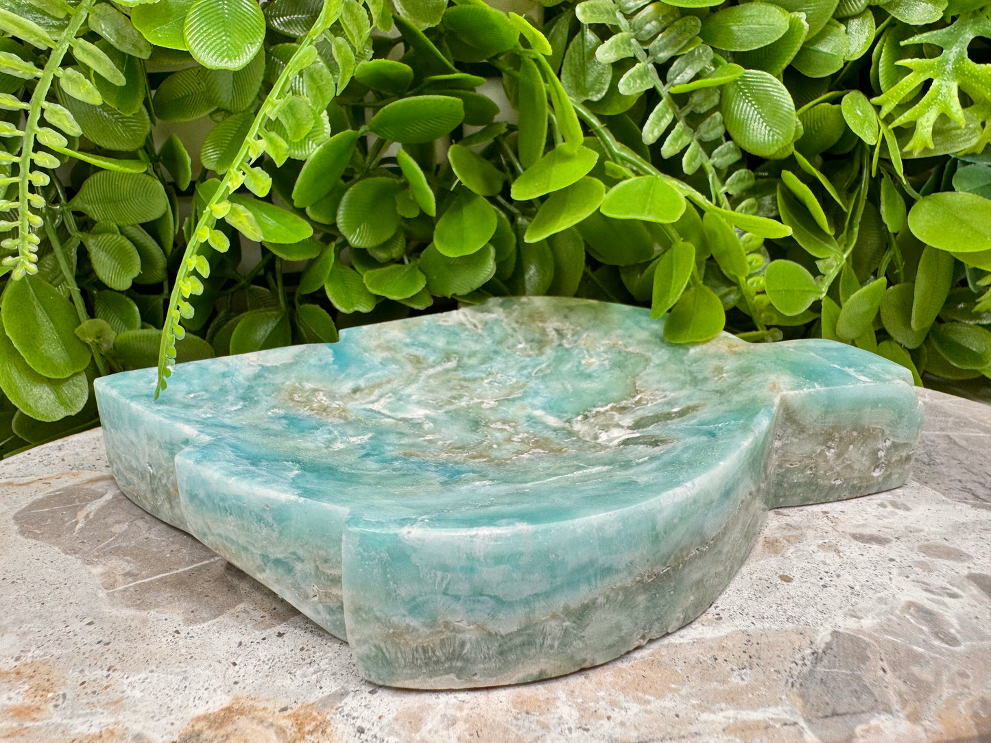 Blue Aragonite Leaf Bowl 614g
