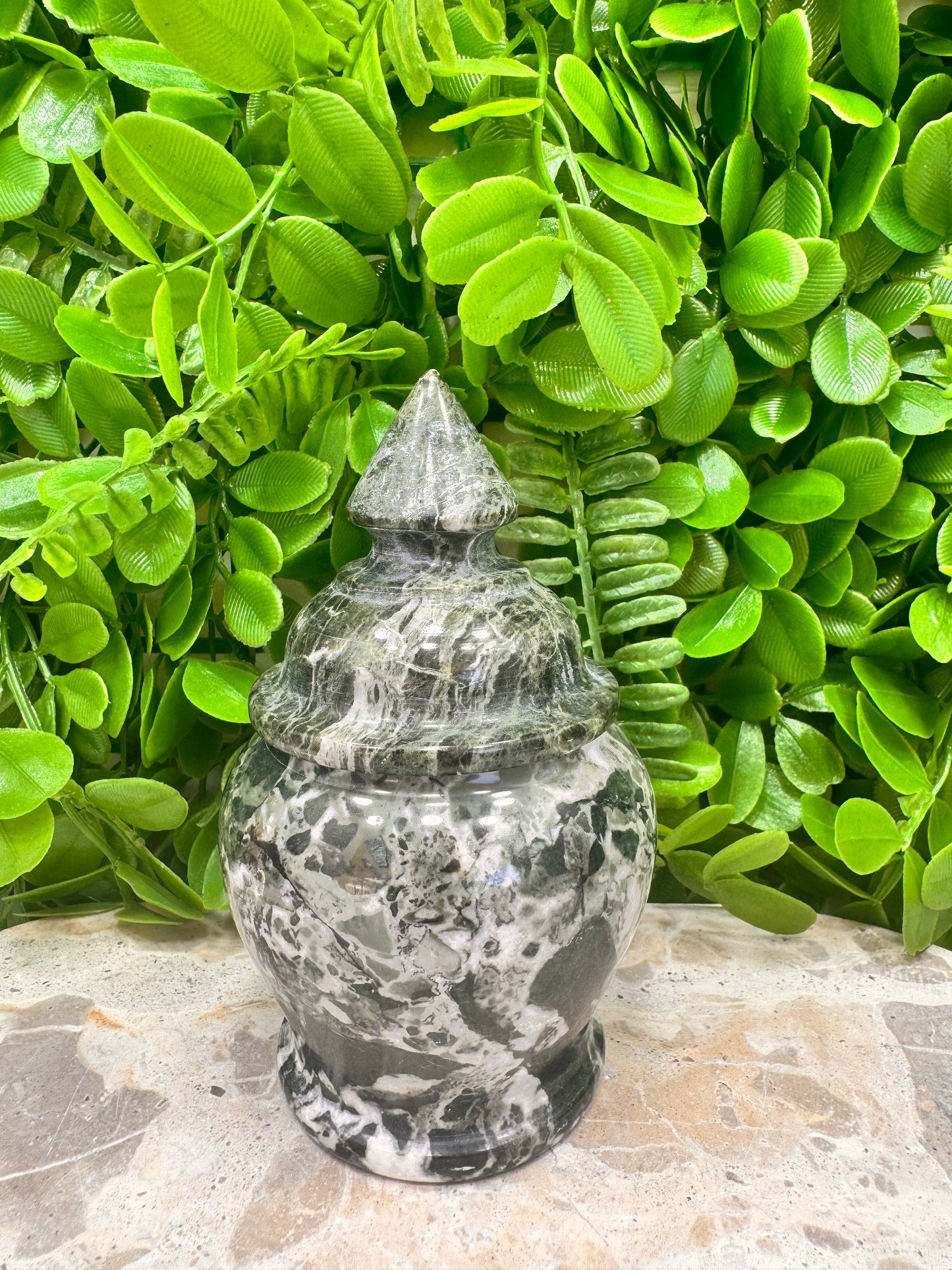 Black Zebra Serpentine Urn 416g