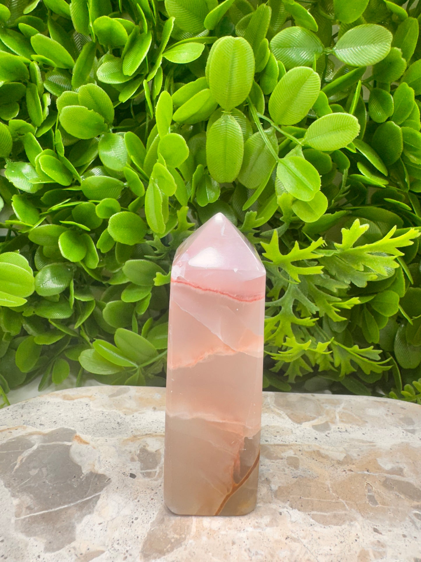 Rose Calcite with Agate Tower 272g