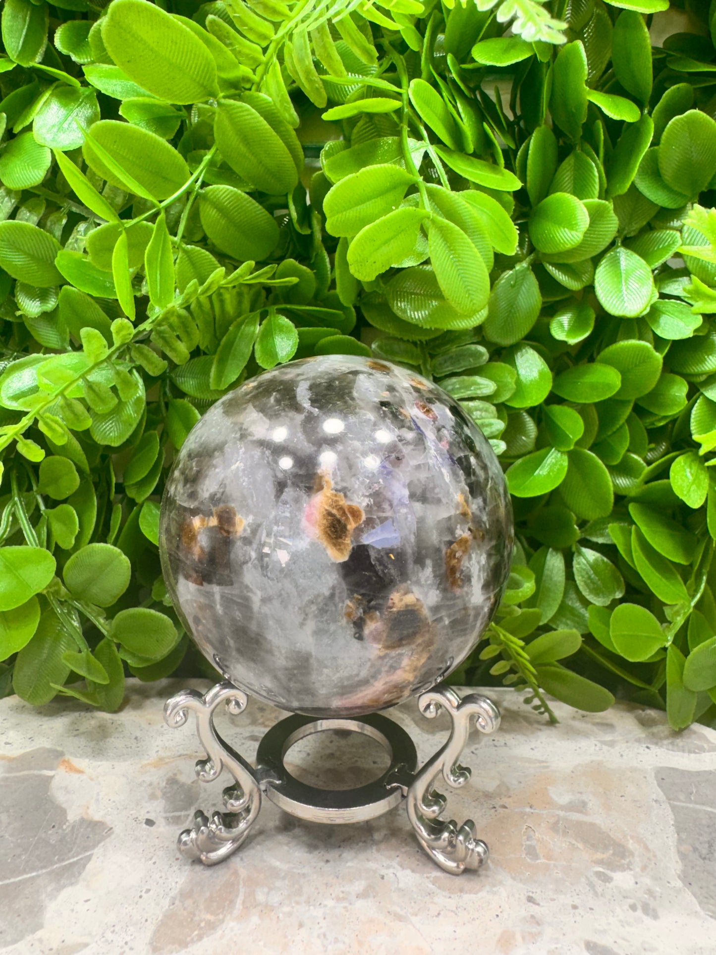 Smokey Quartz/Aquamarine/Tourmaline Sphere 716g